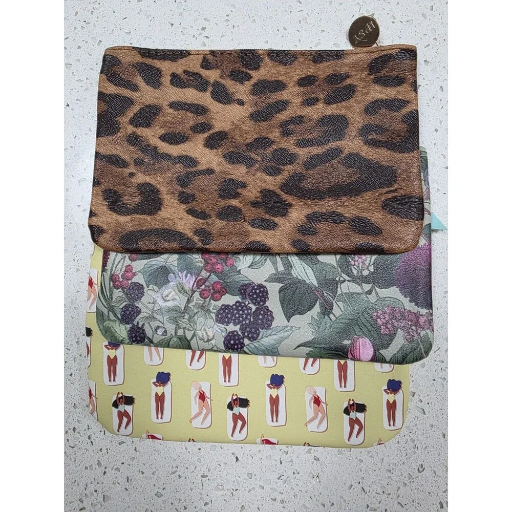 Set of 3 IPSY Glam Bags including, Make Waves, Leopard print, Moody Botanical